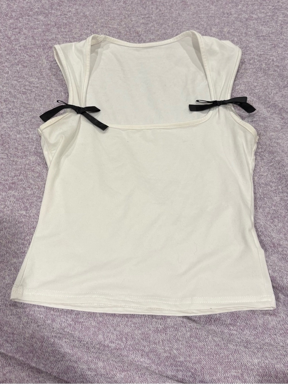 Women’s Cream Square-Neck Tank with Black Bow Accents